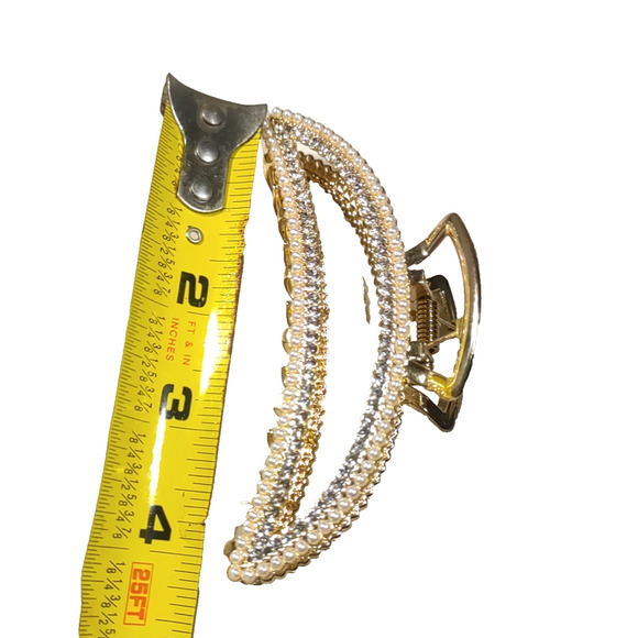 Hair Barrette Alligator Clip Rose gold Tone Rhinestone Faux Pearl - Picture 6 of 6